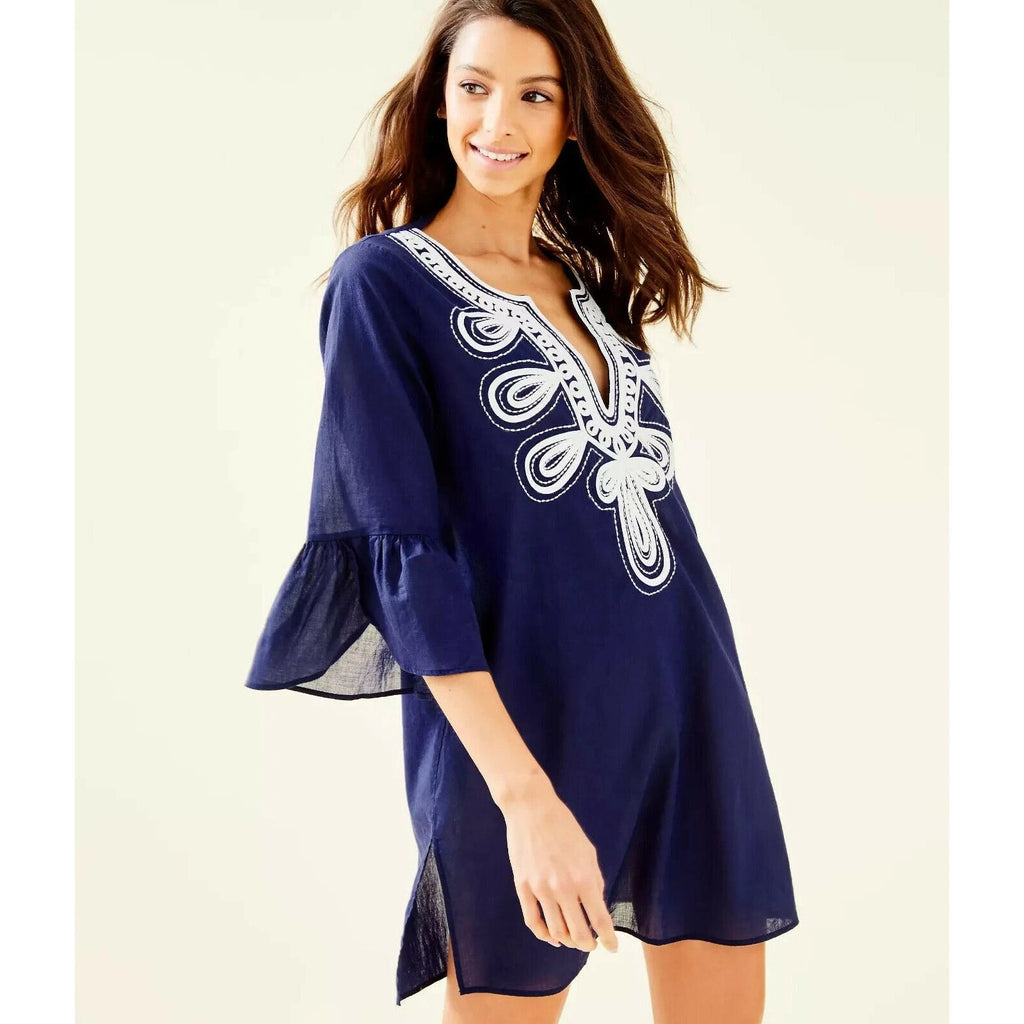 Lilly Pulitzer Piet Coverup Embroidered Mini Tunic Dress Shift Cotton XXS 273014