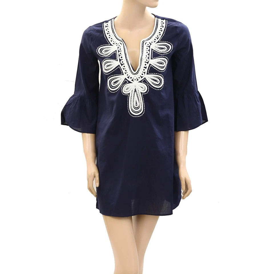 Lilly Pulitzer Piet Coverup Embroidered Mini Tunic Dress Shift Cotton XXS 273014